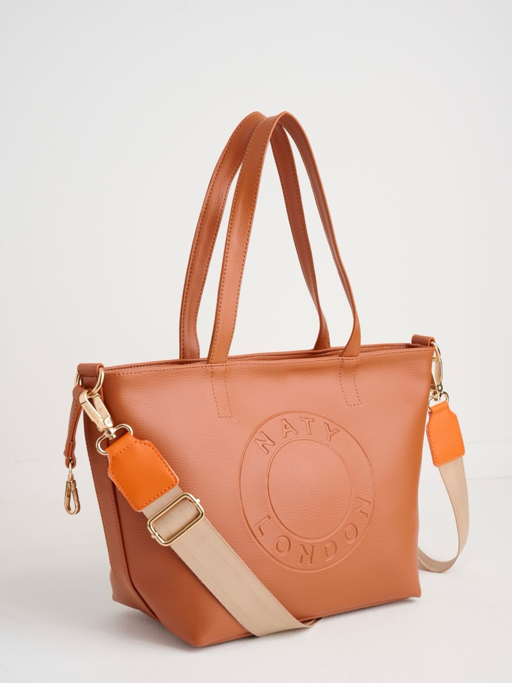 Tan Leather Tote Bag with Removable Strap by Naty London